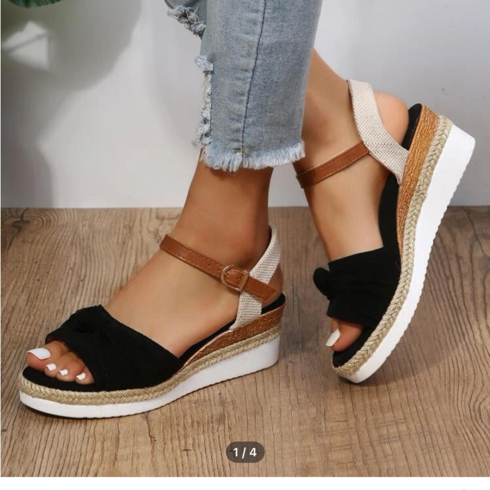 Ankle strap wedge sandal with bow